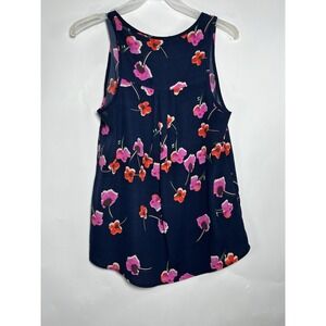 Anthropologie XXSP Pleione Navy Blue Floral Hi Low Scoop Neck Tank Top‎